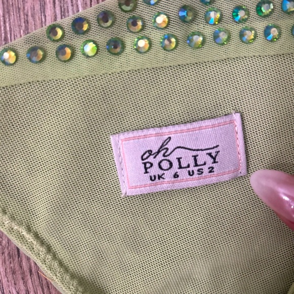 OH POLLY size 2 (S) Light Green Rhinestone Embellished Top great for going out🪩 - Picture 4 of 5